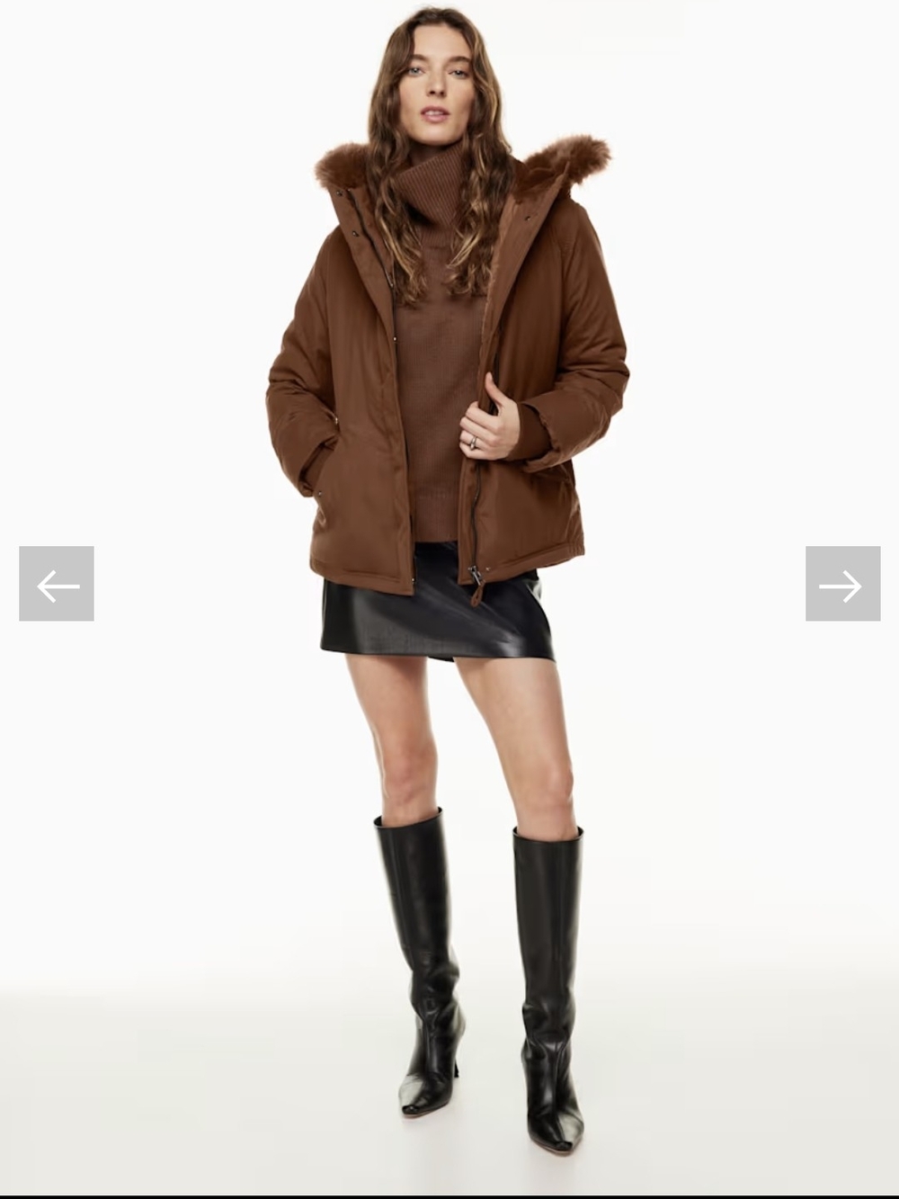 Wilfred by ARITZIA Brown Puffer Jacket with Faux Fur Hood - Women's